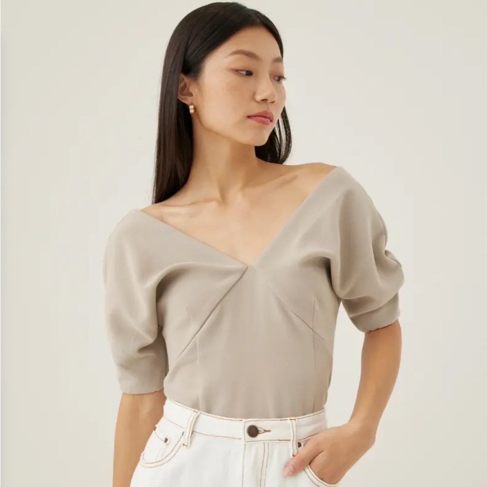 Love Bonito Hannie Fitted Off Shoulder Top - Clay